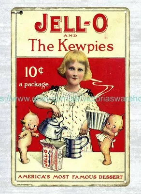 $18.88 • Buy Cabin Decor Jello Kewpies Cookbook Cover For Dollhouse Kitchen Metal Tin Sign