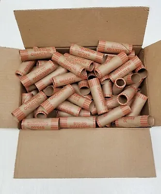 100 Rolls Preformed Coin Wrappers Paper Tubes For QUARTERS (Holds $10 Each) NEW • $9.95