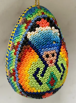 Huichol Beaded Christmas Ornament Egg Wixarika Mexican Folk Bead Art Colorful • $15.29