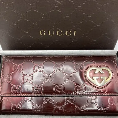 Auth Used GUCCI Purse Leather Long Wallet Heart Guccissima Button X 8279 Enamel • $68.40