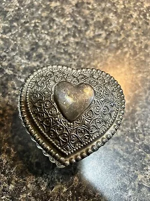 Vintage Antique 1940's Silver Plated Heart Shaped Jewelry Box • $13