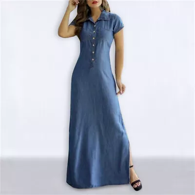 Womens Short Sleeve Stretchy Dresses Ladies Plain Oversized Long Maxi Dress 8-26 • £16.79