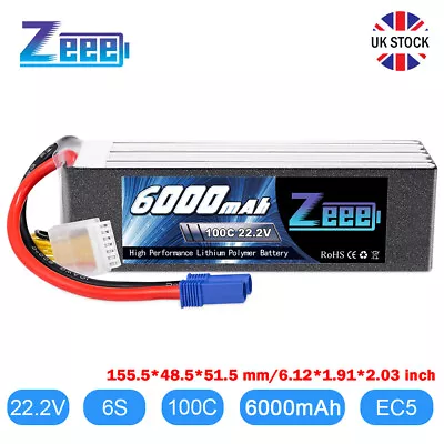 Zeee 22.2V 6S LiPo Battery 6000mAh 100C EC5 Plug For RC Car Truck Airplane Boat • £80.99