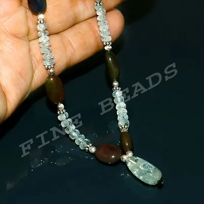 Aquamarine Faceted Beads Opal Black Nuggets Fancy Multi Stone Necklace Np-923 • $146.88