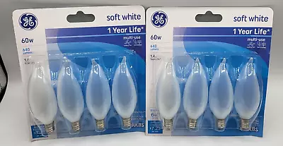 GE 60-Watt Frosted White Flame Tip CA-Type Light Bulbs W/Candelabra Base - 8 • $18.80