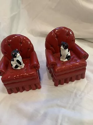 Black And White Cat Red Chair Heavy Hallmark Bookends Vintage 1989 • $5