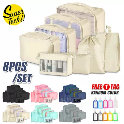 8Pcs Packing Cubes Travel Pouches Luggage Clothes Organizer Suitcase Storage Bag • $23.73