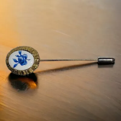 £8.23 • Buy Victorian Blue Rose Hat Stick Pin Gold-tone Lapel Brooch Vintage Delft-style C77