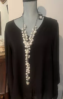 $49 • Buy CHICO’S Black Label NWT Pearl Bubble Rhinestone Y Chain Necklace $129 Retail