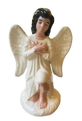 Vintage Angel Kneeling Glazed White Ceramic Statue 9” Tall • $24