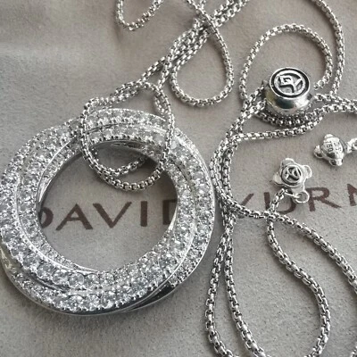 $55.50 • Buy DAVID-YURMAN Round SILVER 925 DIAMOND STARBURST PENDANT & CHAIN NECKLACE