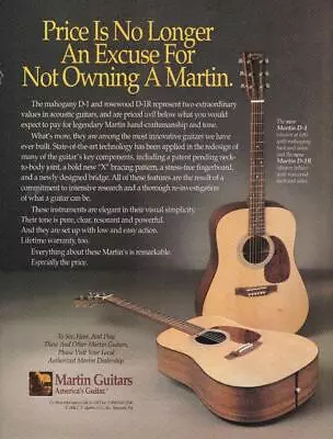 1991 Martin Guitar D-1 & D-1R Print-Ad / Great Art • $9.95