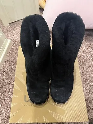 Ugg 3220 Maylin Shearling Black Suede  Pull-On Winter Boots Women's US 7 • £57.85