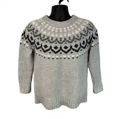 J. Crew Ivan Fair Isle Wool Blend Grey Crewneck Sweater Size Medium • $24.95