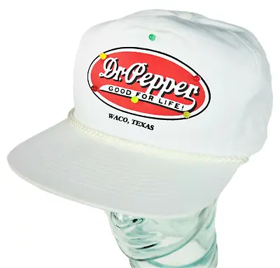 Dr. Pepper Waco TX Flashing Lights White Cap Hat Snapback Vtg • $23.99