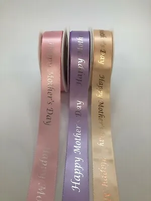 £1.65 • Buy Pink Or Mauve/Lilac Satin Happy Mothers Day Ribbon 25mm X 1 Metre Cut From Roll
