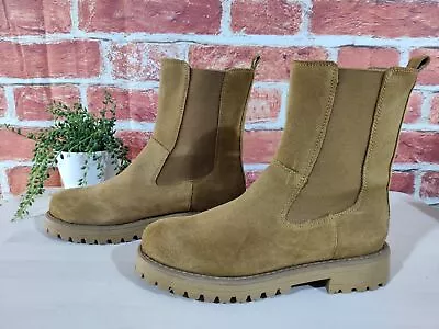 Womens M&s Collection Insolia Uk 5.5 Tan Brown Suede High Ankle Chelsea Boots • £15.99