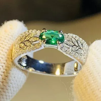 2.2 Ct Cubic Zircon Vintage Antique Emerald Engagement Ring 14K White Gold • $190.39