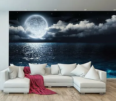 Sea Beach Night Moon Clouds Stars Wall Mural Photo Wallpaper Bedroom Decoration • £29.99