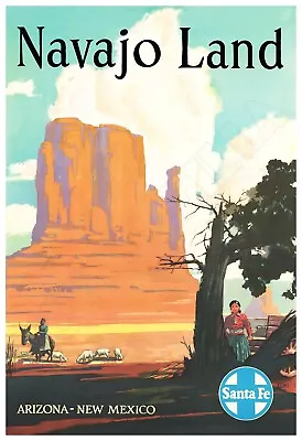 Navajo Land – Santa Fe Railroad Vintage 1950s Advertising Poster • $19.95