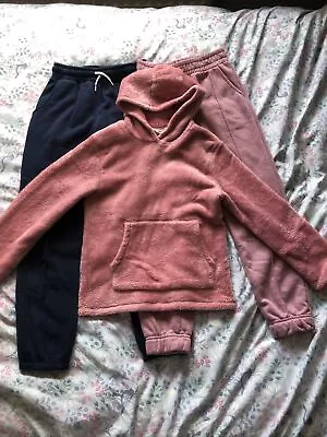 Girls Bundle Clothes 9-10 Years - 2 X Joggers And 1 X Fluffy Hoodie • £1.99