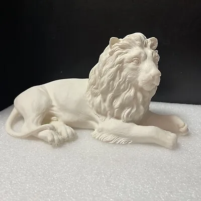 Resting Lion Figure Statue Italian Crafted White Carrara Bonded Marble 10 In • $65