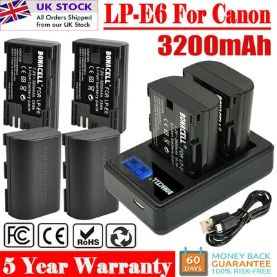 £17.99 • Buy 3200mAh LP-E6 Battery / USB Dual Charger For Canon EOS 70D 60D 7D 5D 80D Mark II