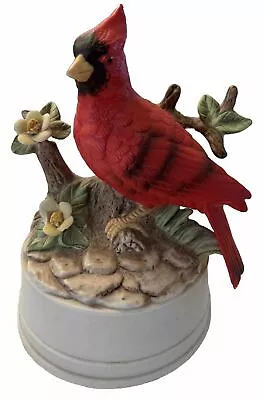 VINTAGE Red CARDINAL Bird CERAMIC Figurine MUSIC BOX • $10