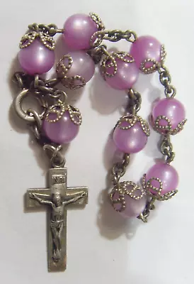 Vintage Scarce Catholic Mauve Moonstone Sterling Silver Decade Rosary FC1296 • $99.99