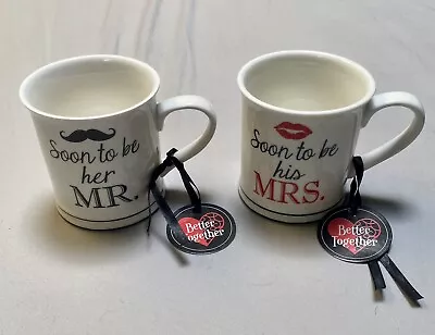 Soon To Be His MRS / Soon To Be Her MR Engagement Mugs Cups NEW Set • £7.78