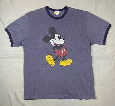 Walt Disney World Mickey Mouse Retro Faded Blue Ringer T-Shirt Size XL • $19.99