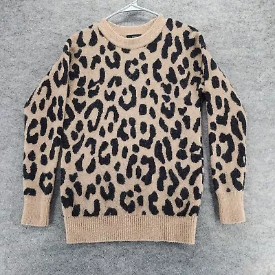 J Crew Sweater Womens XS Long Sleeve Brown Leopard Print Wool Alpaca • $19.99