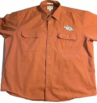 Vintage Cabelas Shirt Mens 2XL Short Sleeve Bass Embroidery Rust/Orange • $19