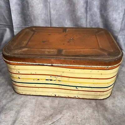 $25.99 • Buy Vintage/Antique Metal Tin Farmhouse Vented Bread Box - White W Stripes