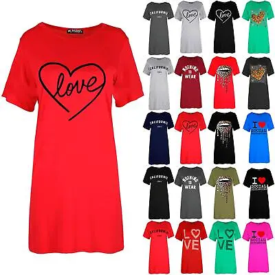 £4.99 • Buy Womens Ladies Love Heart Oversized Baggy Summer Evening Tunic T-Shirt Mini Dress