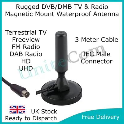 Rugged TV DVB-T Antenna UHD Freeview Booster Aerial Mobile Magnetic Digital DMB • £16.45