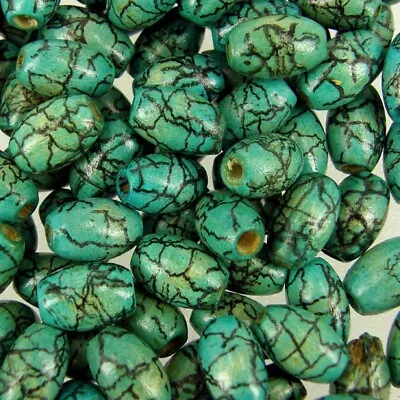 Beads Jade Green Crackle 100 Wooden 8 X 12 Mm  Rice Shaped  W190 • £2.99