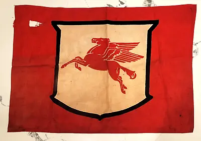 Rare Vintage MOBILGAS PEGASUS FLAG - Banner Gas Station Shield Sign - 24  X 17  • $299