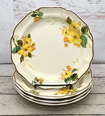 Set 4 -Mikasa Stoneware Heritage Goldwood F 2001 8  Yellow Flower Salad Plates • $29