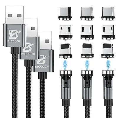 $32.27 • Buy Magnetic Charging Cable [3Pack,6.6FT / 2m],3 In 1 Compatible With USB Type C