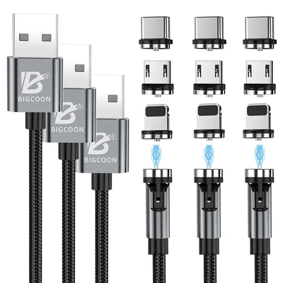 $32.27 • Buy Magnetic Charging Cable [3Pack,6.6FT / 2m],3 In 1 Compatible With USB Type C