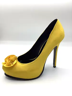 Holly Willoughby Womens Yellow Textile High Heel Party Court Shoes Size UK 5 New • £39.99