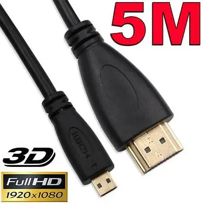 5m Micro HDMI Type D To HDMI Male Cable 1.4V Gold Plated HD 1080P Digital Lead • $5.99