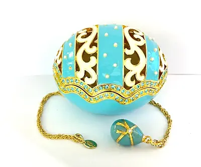 Keren Kopal Turquoise Egg + Necklace  Hand Made Trinket Box &Austrian Crystals • $22.50