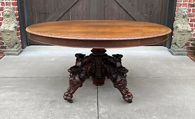 Antique French OVAL Game Dining Table Pedestal BLACK FOREST Hunt Honey Oak 19thC • $3500