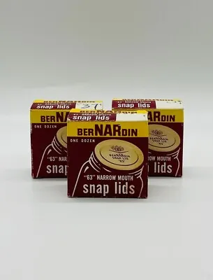 $21.99 • Buy Vintage NOS Bernardin 63 Narrow Mouth Mason Jar Snap Lids Brand New LOT 3 Boxes