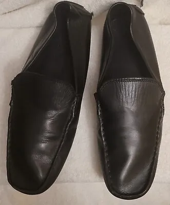 ZARA Classics Mens Black Moccasin Black Leather Slide Loafer Shoes Size 11 • $14.99