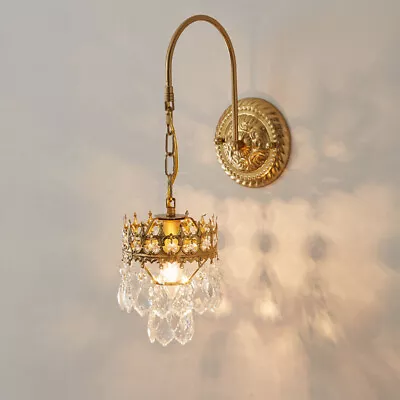 French Style Retro Crown Crystal Wall Lamp Wall Light LED Gold Wall Sconce • $88.34