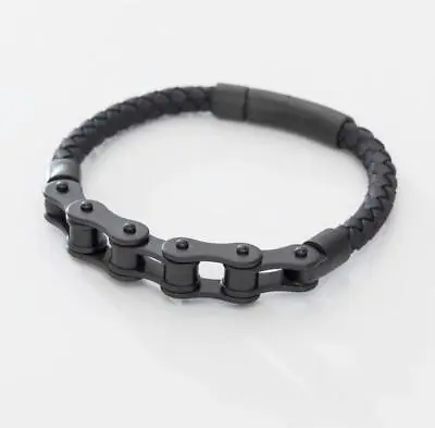 Motorcycle Bike Chain Shaped Bracelet - Bikers Leather Hand Band Bangle - Unisex • $6.75