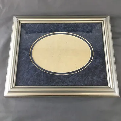 Silver 9 1/2  X 11 3/4  Frame Blue Marbled Matting Oval Opening Picture Frame • $9.99